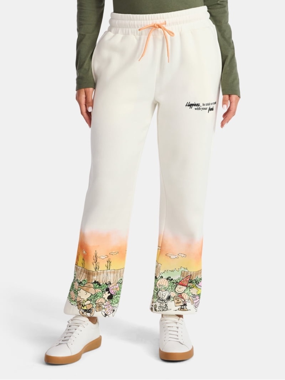 Peanuts White Halloween Sunset Scene Graphic Jogger Pants Women’s XXS Drawstring